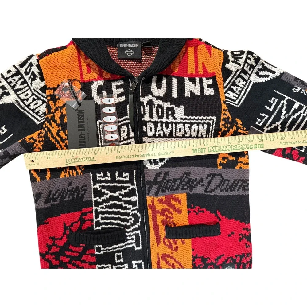 Harley Davidson Mens Multicolor Patchwork Zip Up Knit Sweater Jacket Size S Rare